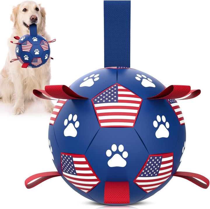 Premium Dog Toys Balls, Dog Soccer Ball with Straps, Dog Birthday Gifts, Herding Ball, Durable Balls for Small Medium Pet, Puppy Outdoor Toy, Pet Training Soccer Ball, World Cup Soccer (6 Inch)