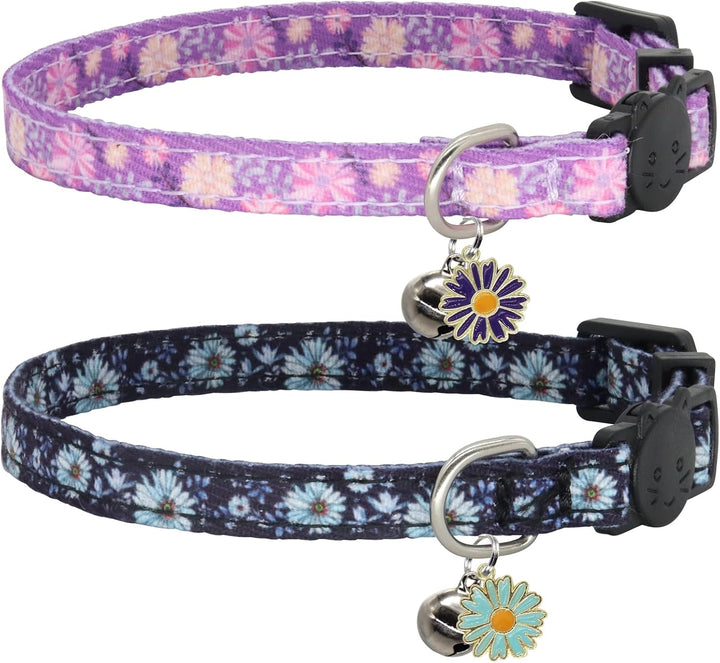 Cat Collar Breakaway, 2 Pack Cotton Cats Collars with Bells, Cute Dinosaurs Shaped for Girl Boy Kittens