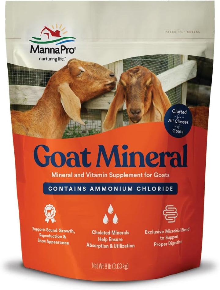 Goat Mineral Supplement, Essential Vitamins & Minerals for Growth & Development, Includes Ammonium Chloride & Microbial Blend for Digestive Health, 8 Lbs