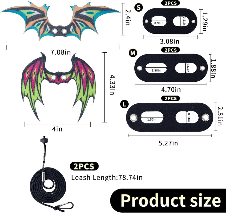 2 Pack Bearded Dragon Lizard Harness Leash Set, Adjustable Reptile Lizard Leashes with Adorable Dinosaur Wing for Geckos, Chameleon, Lizards