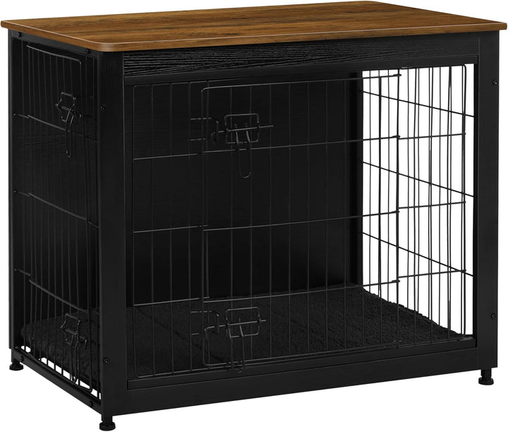 Dog Crate Furniture with Cushion, Wooden Kennel Table with Double Doors, Indoor Dog House, Small/Medium/Large/Extra Large Size, 27.2" L, Rustic Brown