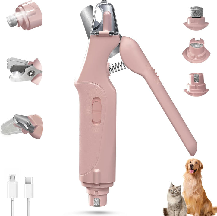 2-In-1 Dog Nail Clippers & Cat Nail Clippers Trimmers for Large Medium Small Dogs Cats Claw Trimmer Quick Sensor and Safety Guard USB Rechargeable with 2 LED Lights Dogs Nail Trimmer