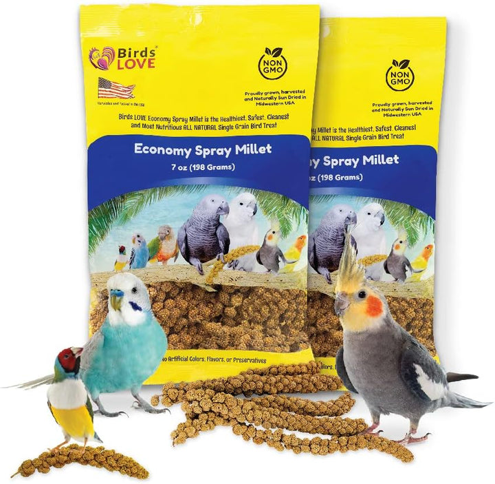 Millet Tips & Tails for Birds - Parakeets, Cockatiels, Lovebirds, Finches, Budgies, Canaries, Cockatoos - Natural & Healthy Millet for Birds - Parakeet Food & Treats for All Parrots, 1Lb
