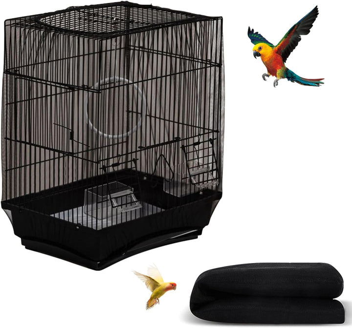 Bird Cage Seed Catcher, Seed Catcher Guard Net Cover, Parrot Nylon Mesh Net Cover, Universal Soft Airy Cage Net Stretchy Skirt for round Square Cages (Star-White, 15.7" X87")