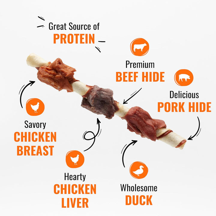 Good ‘N’ Fun Triple Flavor Kabobs Chews for All Dogs, 48 Ounces, Treat Your Dog to Chews Made from Beef Hide, Real Chicken, Pork Hide, Duck and Chicken Liver