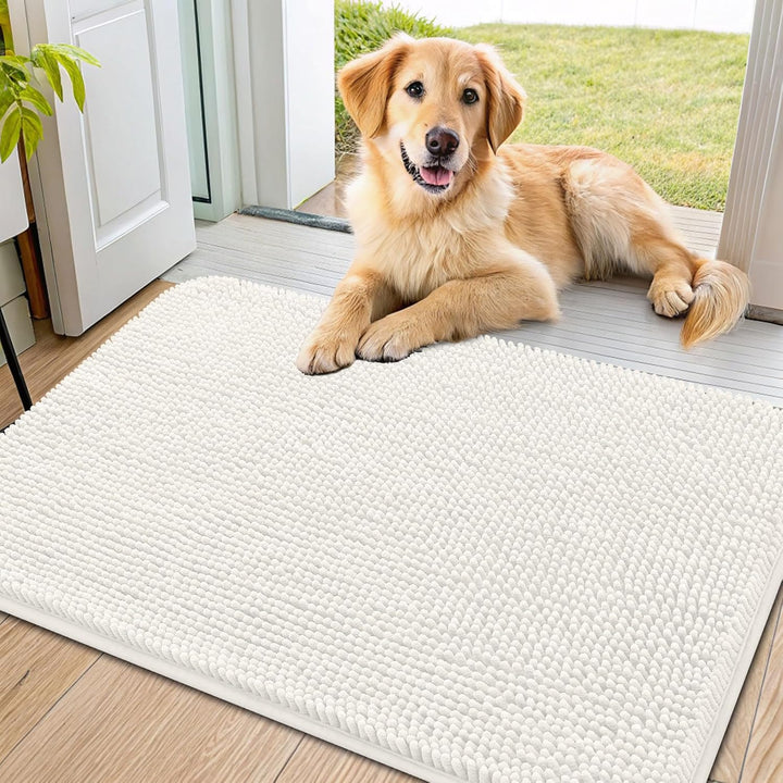 Dog Door Mat for Muddy Paws 30X20, Absorbs Moisture and Dirt Doormat, Non-Slip Washable Quick Dry Chenille Front Door Mat Indoor Entrance, Entryway Carpet for inside Floor, Grey