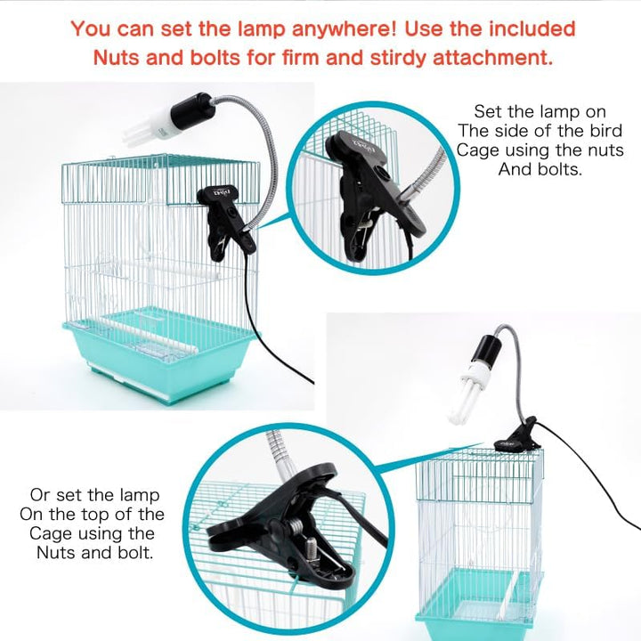 TORITOMOSU Bird Cage UVB Light Combo Kit, Aviansun Lamp 2.4% UVB UVA 20W Compact Fluorescent Bulb for All Kinds Captive Birds