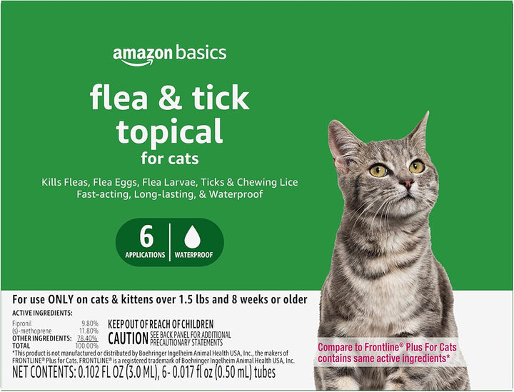Flea and Tick Topical Treatment for Cats (Over 1.5 Pounds), 6 Count (Previously Solimo)
