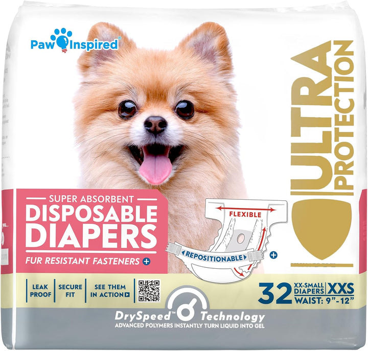 32Ct Disposable Dog Diapers | Female Dog Diapers Ultra Protection | Diapers for Dogs in Heat, Excitable Urination, or Incontinence (Small)