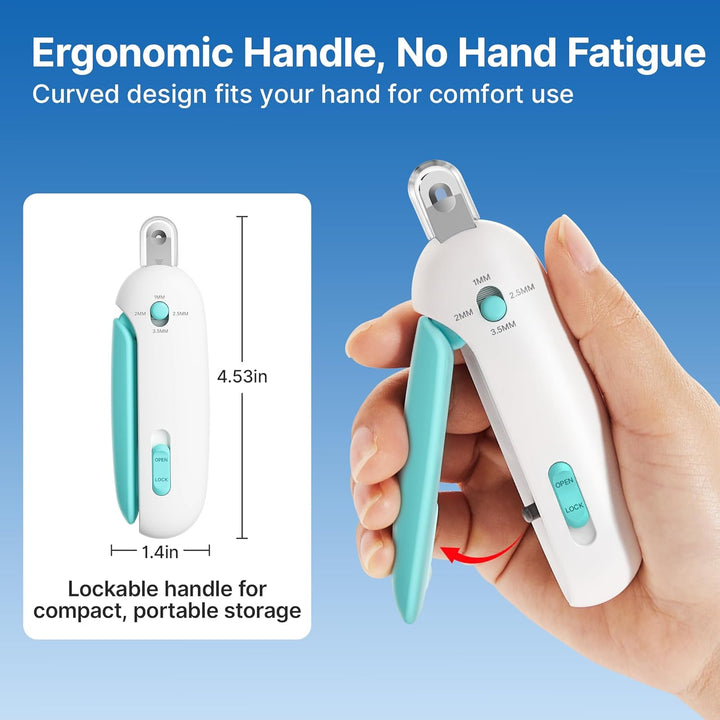 Cat Nail Clipper with Adjustable 3-Size Trimming Hole & Hidden Nail File | Safe Toenail Trimmer for Kittens & Indoor Cats | Anti-Splash Claw Cutter for Grooming (Blue)