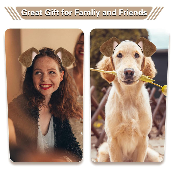 Dog Ears Golden Movable, Realistic Animals Ears Headband Brown, Fluffy Cat Bunny Bear Costume Halloween Christmas for Washing Makeup Cosplay Birthday Party