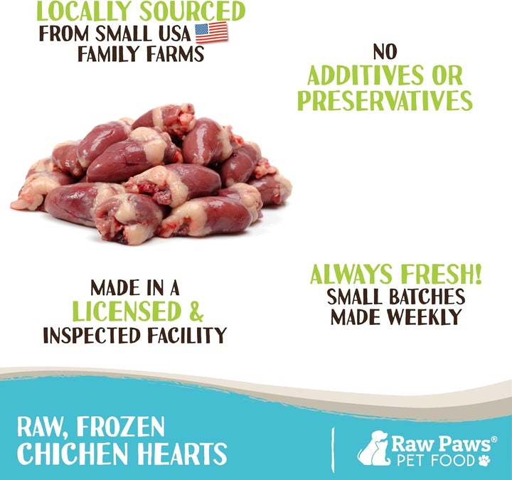 Frozen Raw Chicken Hearts for Dogs & Cats, 2-Lb (8-Pack) - Made in USA - Small-Batch Frozen Dog Food - Natural Chicken Heart Treats - Raw Food for Dogs