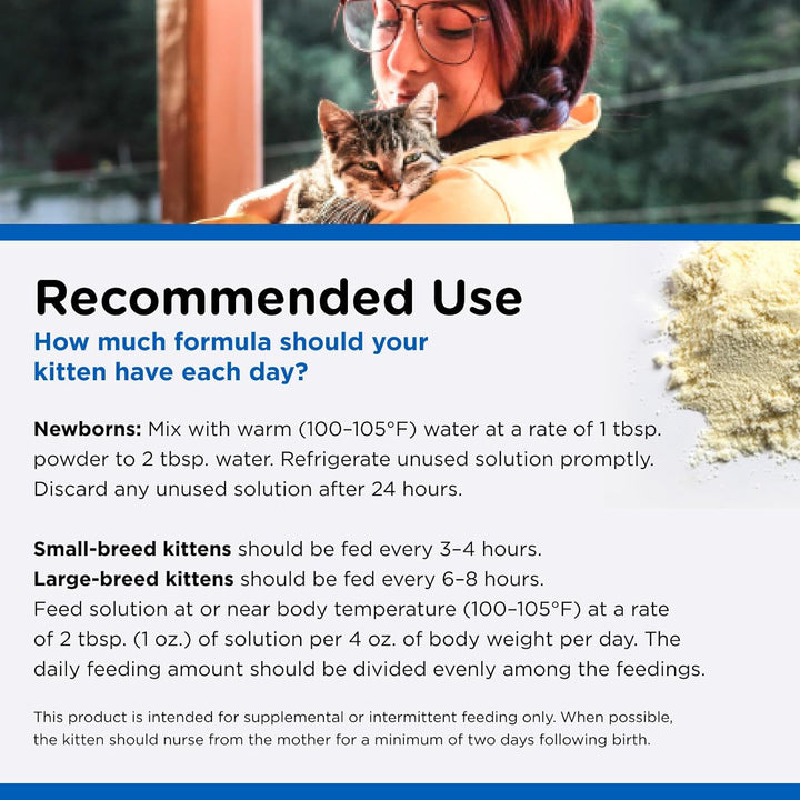 Milk Replacer for Kittens, Powdered Milk, Kitten Essentials, Cat Care, Veterinarian Recommended Cat Essentials, Whelping Supplies, Nursing Supplies, 12Oz