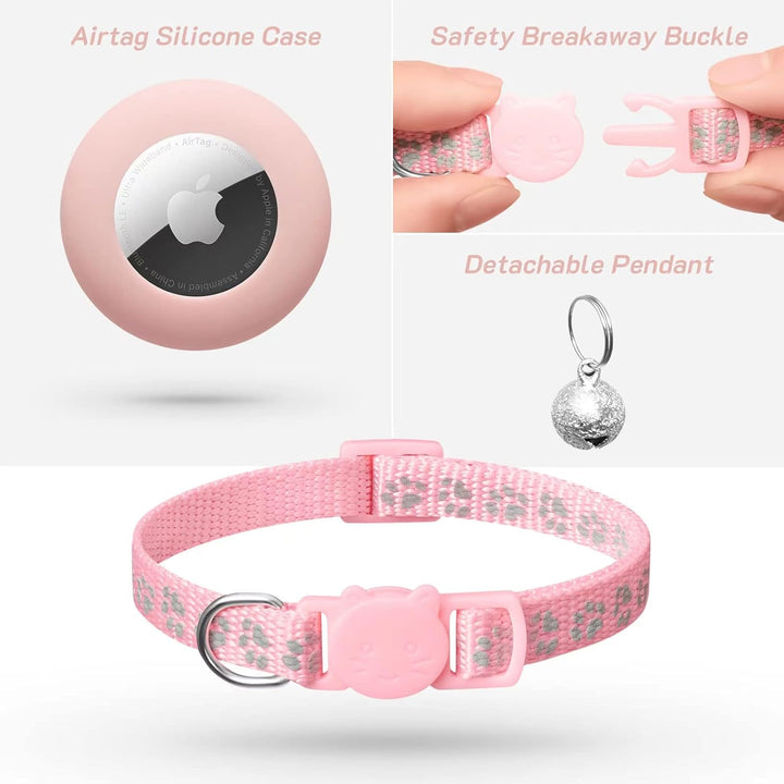 2 Pack Airtag Cat Collar Breakaway with Bell,Reflective Kitten Collar with Apple Airtag Cat Collar Holder,Adjustable 7-12In,Safety Buckle for Girl Boy Cats,Pet Supplies,Accessories,Gifts (Pink)