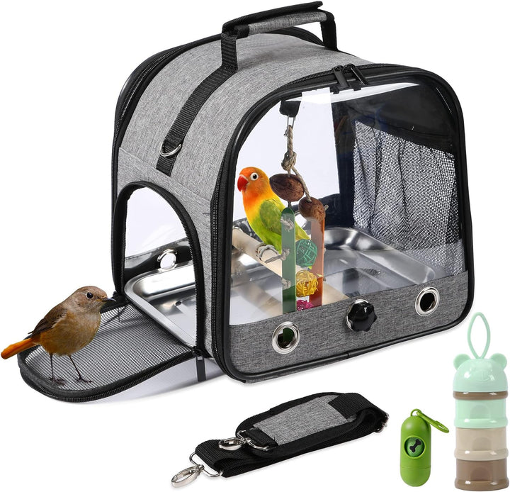 Bird Carrier Bag with Stand, Lightweight Backpack for Parrot, Portable Travel Cage, Pet Transparent Breathable Carrier