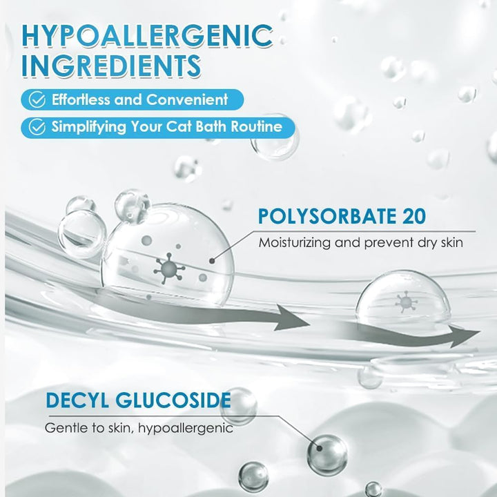 Waterless Cat Shampoo, 100% Licking Safe & Vet Approved No Rinse Dry Bath Foam - Gentle Deodorizer for Short Haired Cats, Seniors & Kittens - Soothes Sensitive Skin, Reduces Dander & Odor