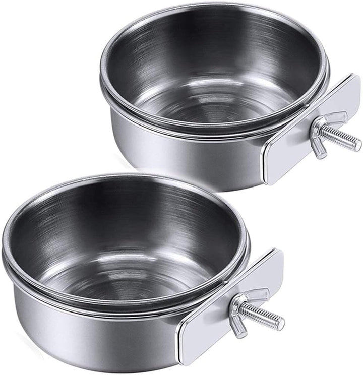 Parrot Feeding Cups Birds Food Dish Stainless Steel Parrot Feeders Water Cage Bowls with Clamp Holder for Cockatiel Conure Budgies Parakeet Parrot Macaw Small Animal Chinchilla Pack of 2