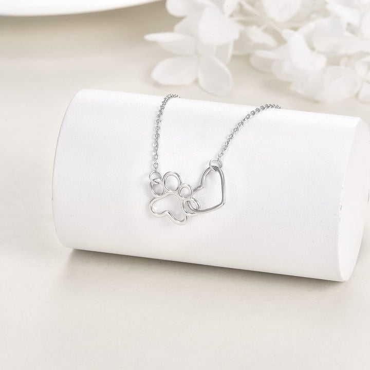 Paw Print Necklace Sterling Silver Dog Paw Heart Crystal Necklace Pet Cat Dog Paw Pendant Jewelry for Women Girls Gifts
