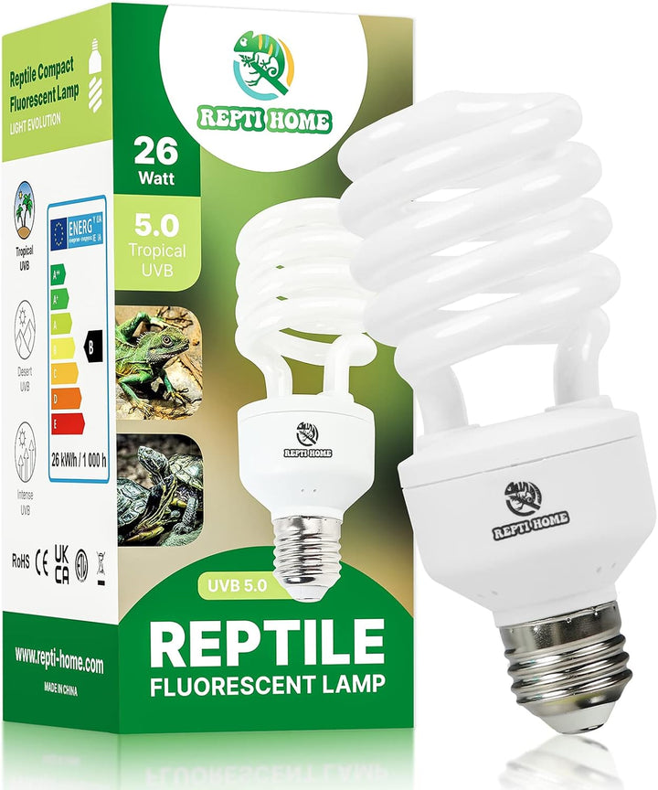 UVB Reptile Light 5.0, 13W Tropical and Sub-Tropical UVA UVB Bulb for Reptiles, Tropical Terrarium Compact Fluorescent Lamp, Reptile UVB Light Bulb for Chameleons, Iguanas and Turtles