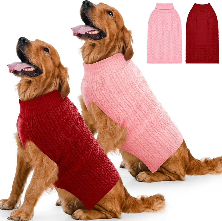 2 Pack Dog Sweaters for Small Dogs Winter Turtleneck Pullover Cable Knit Fleece Stretch Puppy Doggie Chihuahua Toy Poodle Yorkie Pomeranian Boy Girl Pet Clothes (S, Pink & Purple)