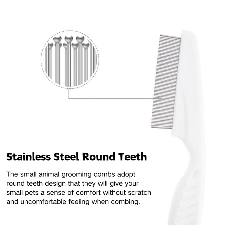 Stainless Steel Rounded Teeth Grooming Comb for Small Pets - Massage and Cleaning Tool for Chinchillas, Ferrets, Guinea Pigs, Rabbits (2 Pack, White)
