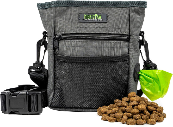 Dog Treat Pouch | No Spill Magenetic Clasp - Hands-Free Pouches for Training - Pets Training Treat Pouches for Dog Walks - Pet Bags Pouch - Built in Poop Bag Holder - Black