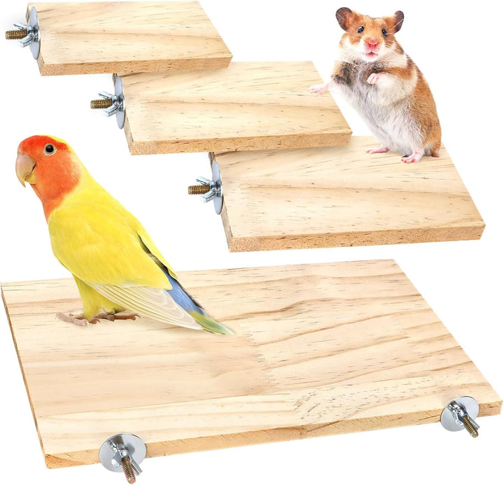 4-Size Bird Platforms with Wood Perches and Stand Boards - Habitat Cage Corner Shelves with Stainless Steel Washers - Ideal for Parrots, Cockatiels & Small Pets like Hamsters, Gerbils & Chi