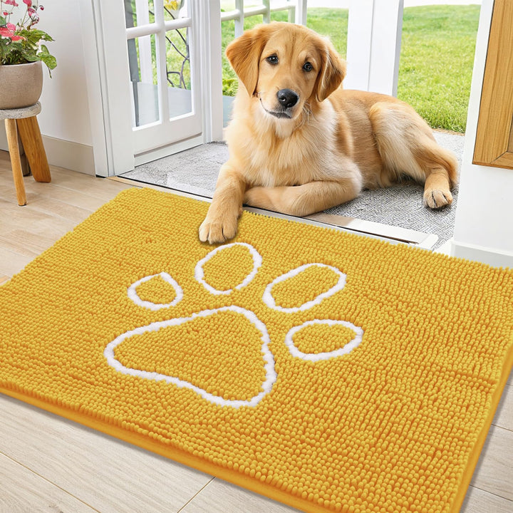 Dog Door Mat for Muddy Paws, Absorbent Dirt Trapper Non Slip Quick Dry Washable Chenille Mat for Mud Dogs, Entry Rug for Indoor and Outdoor (30X20 Inches, Grey)