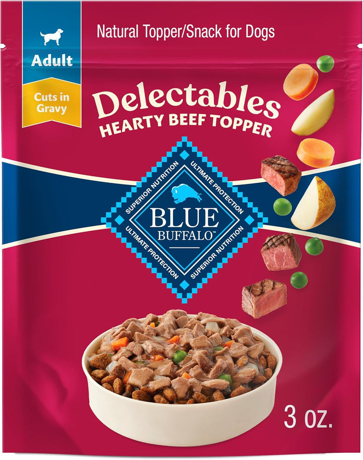 Delectables Natural Wet Dog Food Toppers Variety Pack, Tasty Chicken & Hearty Beef, Cuts in Gravy, 3-Oz. (12 Pouches, 6 of Each Flavor)