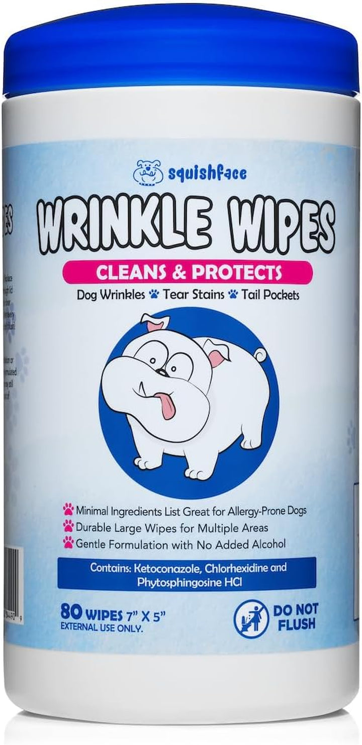 Wrinkle Wipes – 5”X7” Large Dog Wipes - Deodorizing, Tear Stain Remover – Great for English Bulldog, Pugs, Frenchie, Bulldogs, French Bulldogs & Any Breed! (80 Count)