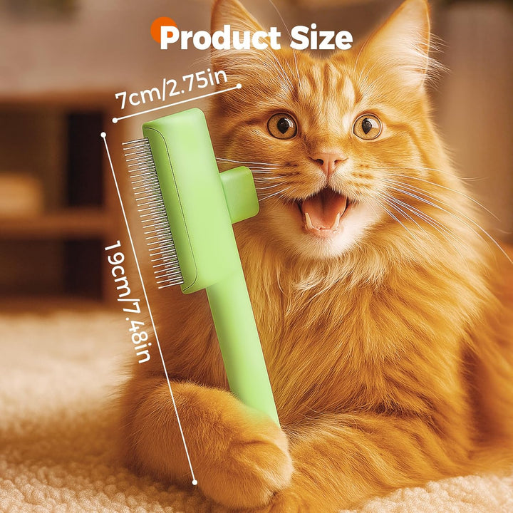 Pet Hair Removal Comb Flea Combs for Cats and Dogs, Pet Flea Comb Grooming Brush with One-Click Release Button, Dog Cat Deshedding Brush for Short & Long Hair (Blue & Green)