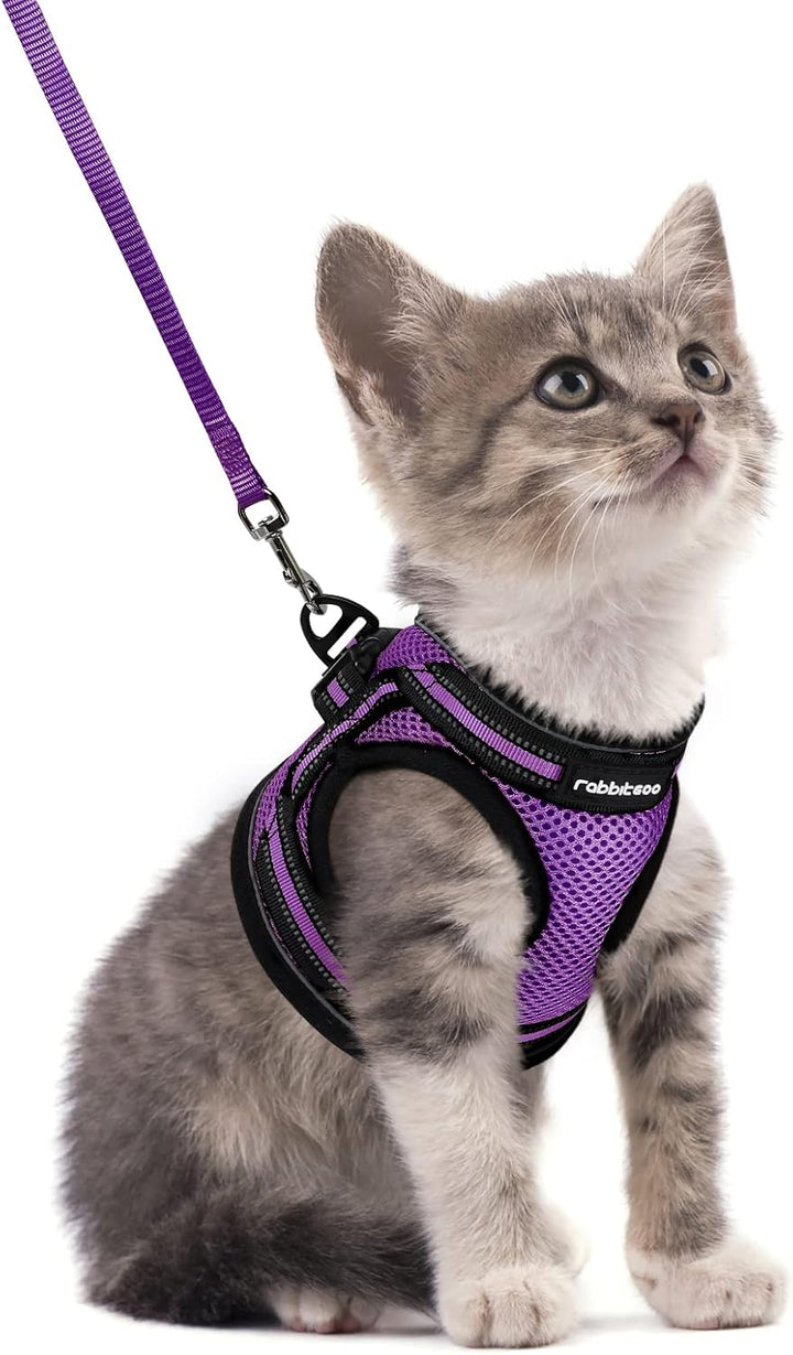Cat Harness and Leash Set for Walking Escape Proof, Adjustable Soft Kittens Vest with Reflective Strip for Cats, Comfortable Outdoor Vest, Black, S