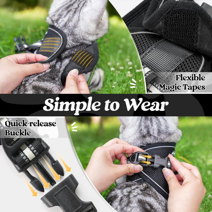 Cat Harness and Leash Set for Walking Escape Proof, Adjustable Soft Kittens Vest with Reflective Strip for Cats, Comfortable Outdoor Vest, Black, S