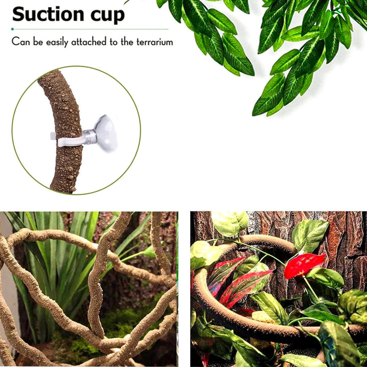 Reptile Vines, Flexible Jungle Climbing Vines Terrarium Plastic Plants and Leaves Tank Accessories Decor for Gecko Snake Lizard Bearded Dragon Hermit Crab Frog