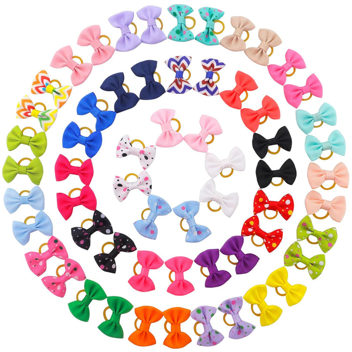 Puppy Hair Bows Small Dog Mini Rubber Bands Doggie Bowknot Pet Grooming Accessories 60Pcs (30 Pairs) - Puppy Bows for Small Dogs Girl