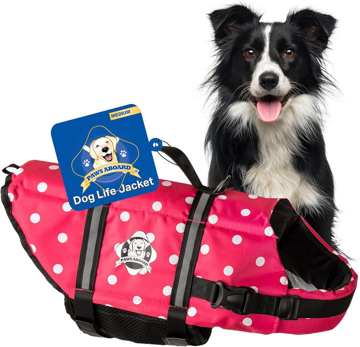 Dog Life Jacket - Swimming Vest for Dogs, Adjustable, Reflective, Comfortable, Multiple Colors, Patterns, Xx-Small to Extra Large Dog Swim Vest with Handle (Red, Large)