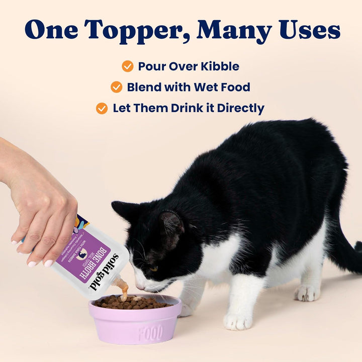 Bone Broth Cat Food Topper - Limited Ingredient Lickable Cat Broth Pouches W/Tuna Protein Shreds & Collagen for Hydration & Gut Support - Easy to Serve Gravy for Cats Meal Topper - 12Ct