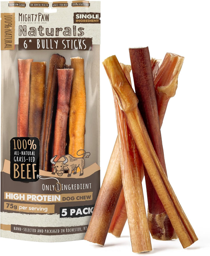 Long Lasting 12" Bully Sticks for Dogs - All Natural Grass Fed Beef Chews. Lower Odor Dog Bully Sticks for Large Dogs, Medium and Small Breeds. Single Ingredient Treats