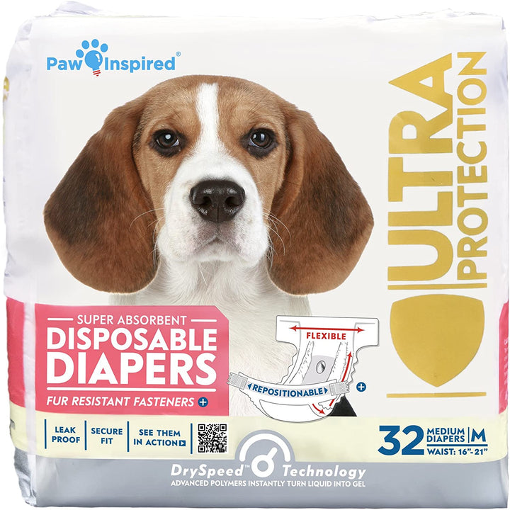 32Ct Disposable Dog Diapers | Female Dog Diapers Ultra Protection | Diapers for Dogs in Heat, Excitable Urination, or Incontinence (Small)