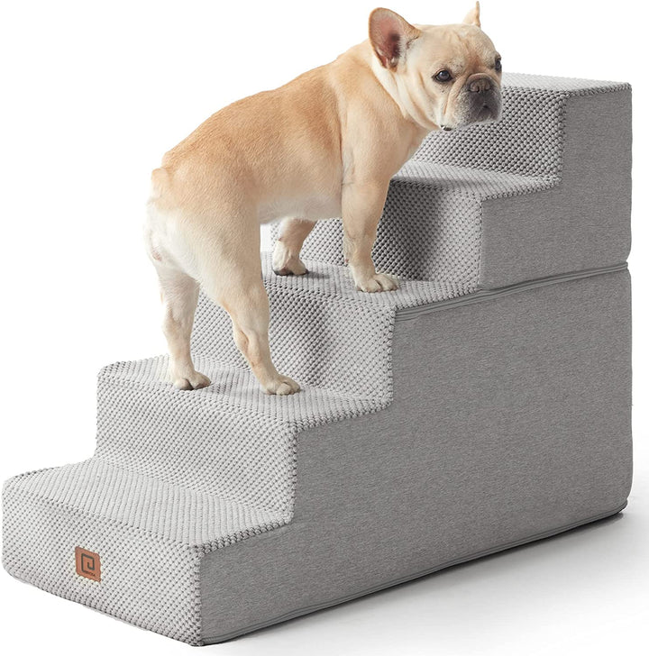Dog Stairs for Bed 18" H, 4-Step Dog Steps for High Bed, Pet Steps for Small Dogs and Cats, Non-Slip Balanced Pet Ramp Indoor, Grey