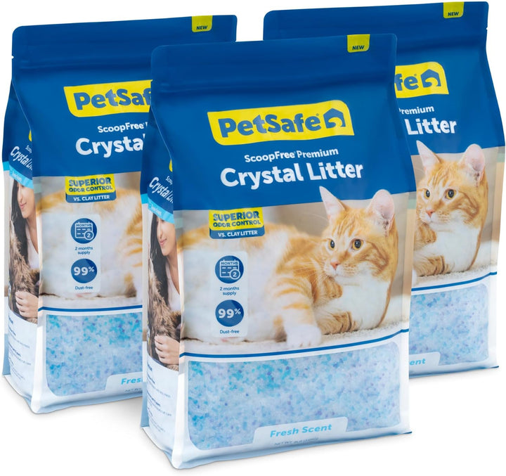 Scoopfree Premium Crystal Cat Litter - Ultra-Absorbent Silica Universal Litterbox Crystals - Non-Clumping Odor Control - Fresh Scent - 8 Lb Bag