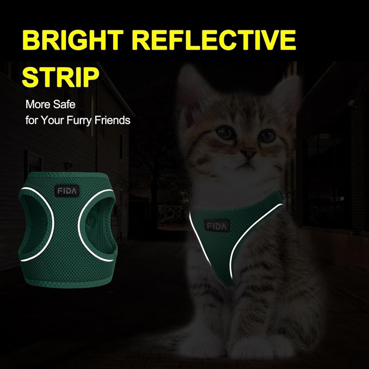 Cat Harness and Leash Set for Walking Kitten and Puppy, Escape Proof Kitten Harness with Breathable Lightweight Soft Mesh, Adjustable Reflective Step-In Design. (XXXS, Green)