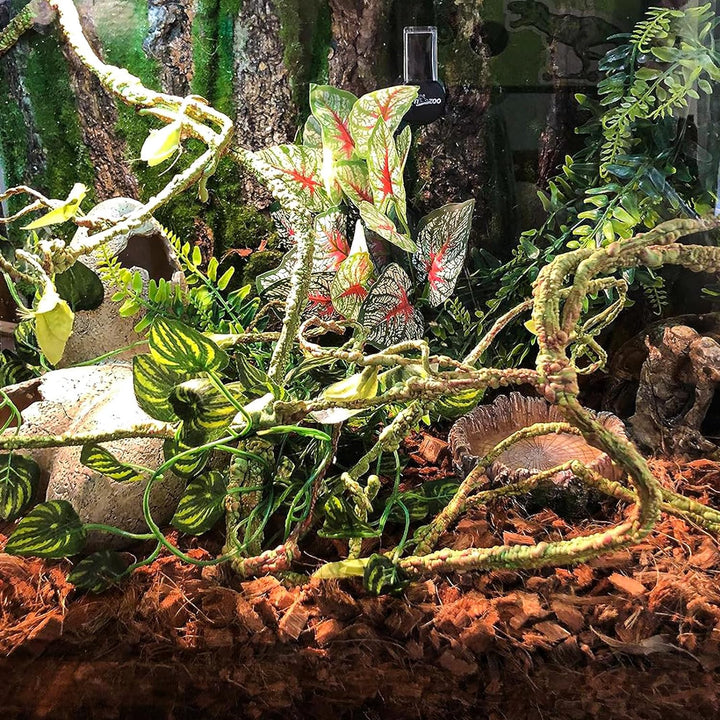 Reptile Vines, Flexible Jungle Climbing Vines Terrarium Plastic Plants and Leaves Tank Accessories Decor for Gecko Snake Lizard Bearded Dragon Hermit Crab Frog