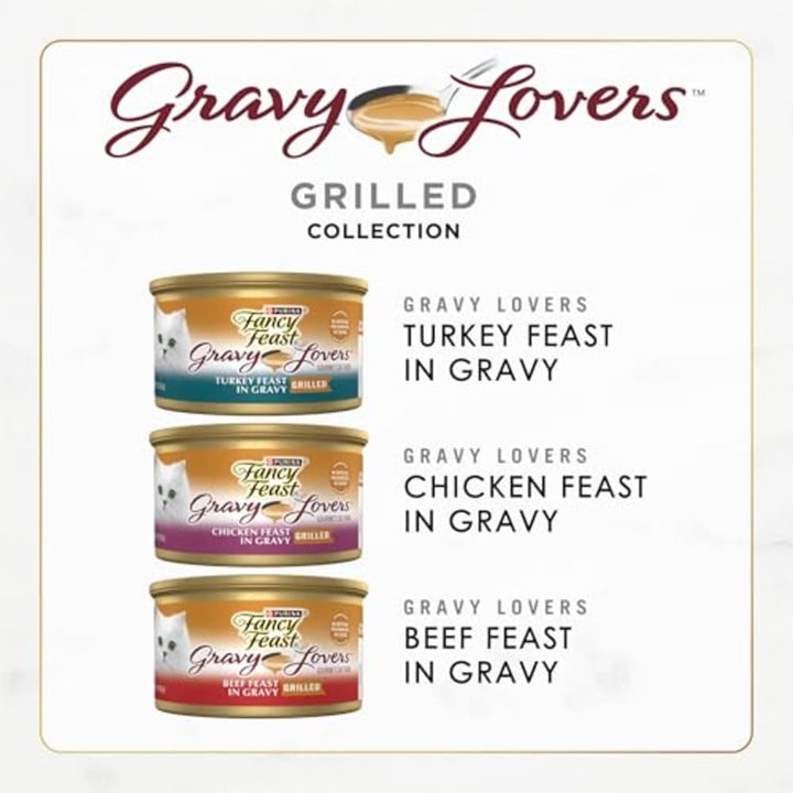Purina  Gravy Lovers Poultry and Beef Grilled Gourmet Wet Cat Food Variety Pack - (Pack of 30) 3 Oz. Cans