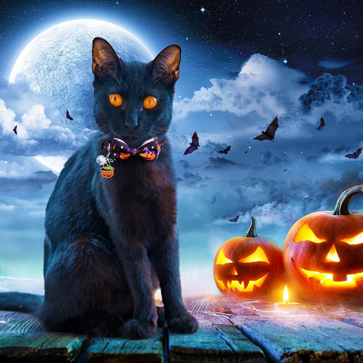 4 Pack Halloween Cat Collar with Bow Tie and Bell,Breakaway Kitten Collar for Girl Boy Cats,Adjustable 7-12Inch,For Kitty Kitten Adult Cats,Pet Supplies…