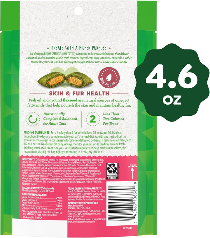 Feline Smartbites Skin & Fur Health Crunchy and Soft Cat Treats, Salmon Flavor, 4.6 Oz. Pack