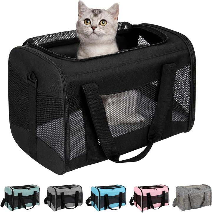 Cat Carrying Case Pet Dog Carrier Soft-Sided Cat Bag Airline Approved, Pet Travel Carrier up to 15 Lbs, Collapsible Cats Carrier Dog Carrier for Medium Small Cats Dogs(17X11X11 Green)