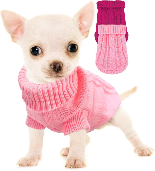 XXS Dog Sweater, 2 Pieces Turtleneck Knitted Chihuahua Sweater Yorkie Teacup Dog Clothes Small Dogs Girl Winter Warm Sweaters Pet Cat Sweater Cold Weather Puppy Clothes Xx-Small