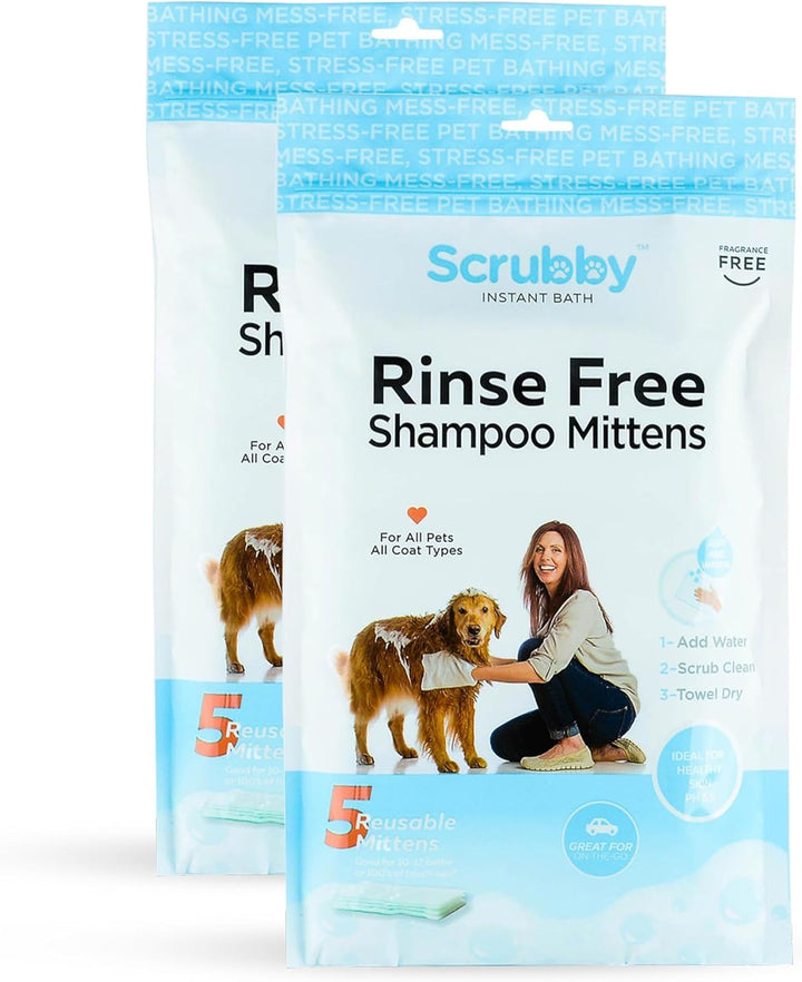 Wipes | Rinse Free Shampoo Mittens | Dogs & Cats | Bath Wipes | Bathing & Washing Pets, Hypoallergenic | No Rinse Wash Mitt | Grooming | Lather Wipe Dry