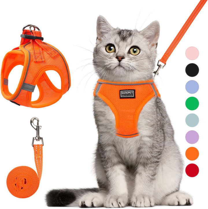 Cat Harness and Leash Set, Soft and Breathable Vest with Reflective Strip, Escape Proof Kitten Harness, Easy to Wear for Cats Walking and Traveling (Purple, M)